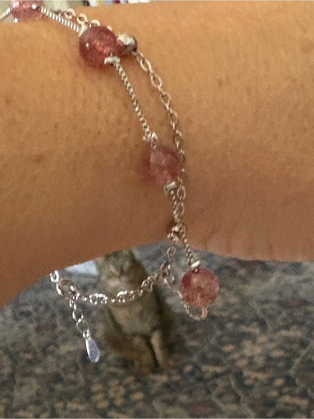 Sterling Silver Chain Bracelet with Rose Quartz Beads